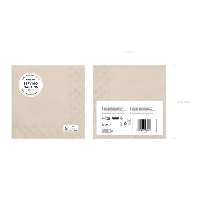 Papirnati prtički bež 33x33 cm – paket 20 kosov